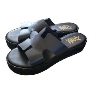 Pagonis Greek Sandals Platform Black Chunky Handmade Leather Size 41